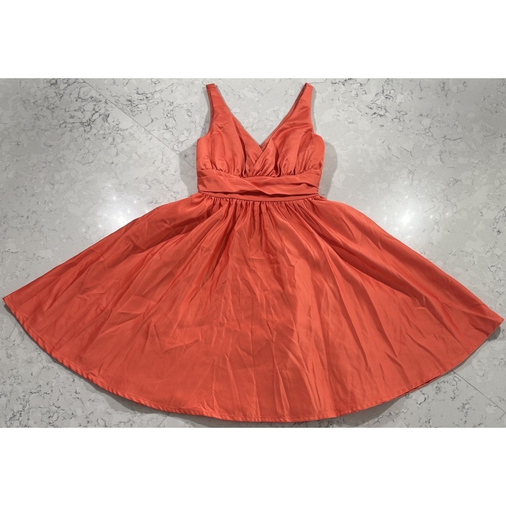 Eden Maids Bridesmaid Dress Womens 8 Orange V-Neck Ruched Formal Cocktail VTG